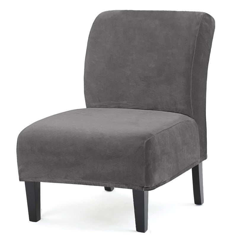 UCCONO Armless Accent Chair Slipcovers, Thick Velvet Slipper Accent Chair Covers Hotel Oversized Big Chairs, Removable Furniture Protector with Elastic Bottom, Machine Washable (Grey) - Image 1